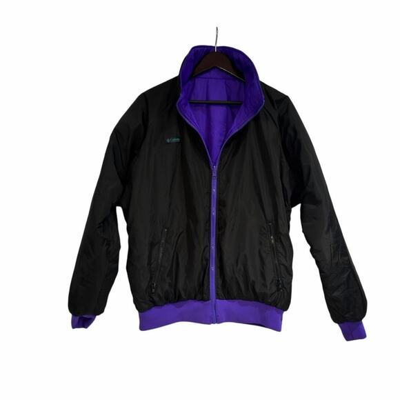 Columbia Other - Columbia Ski Jacket Men L Blk Purple Reversible Bomber Puffer Y2K Soft Shell VTG